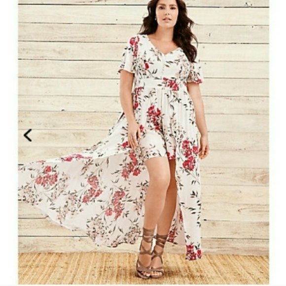 torrid Pants - Torrid Chalis Floral Overskirt Romper